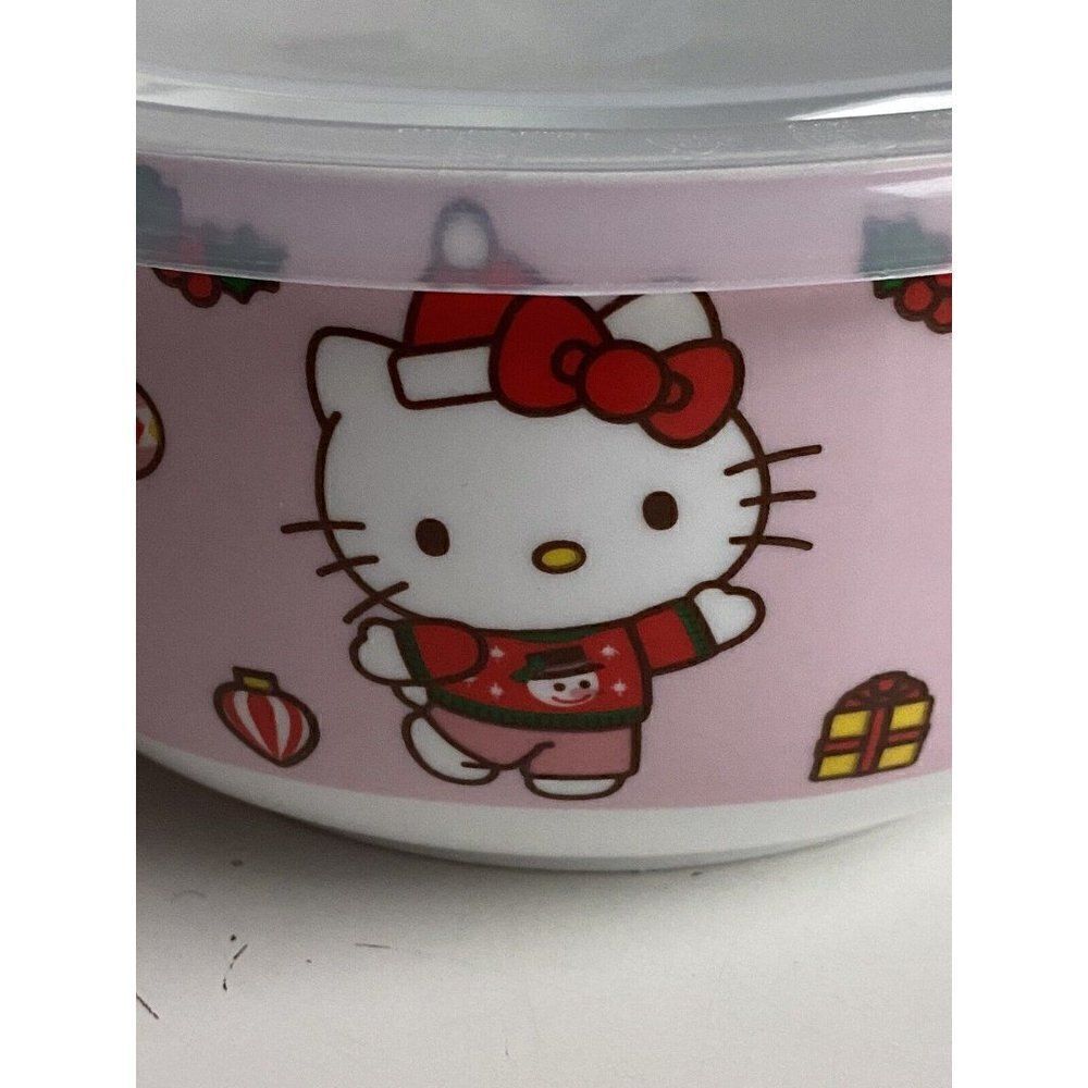 Hello Kitty Christmas Pressure Lid Ceramic Food Storage Bowl Pink MEDIUM NEW - Picture 2 of 7